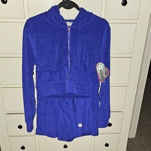 Zenana Navy Zip-Up Hoodie And Shorts Set